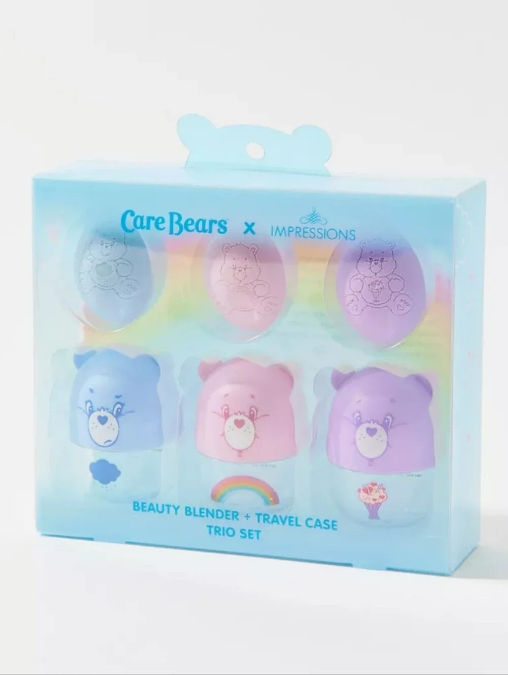 Care Bears Impressions Makeup Sponge & Travel Case Trio Set Blue Pink Purple